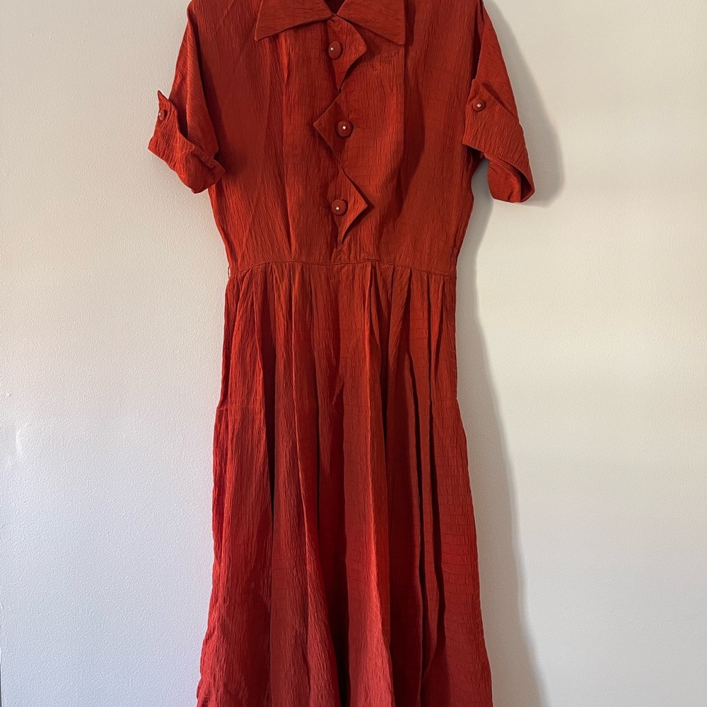 VINTAGE 1940s/50s Women’s Rust Orange Fit and Flare Dress
